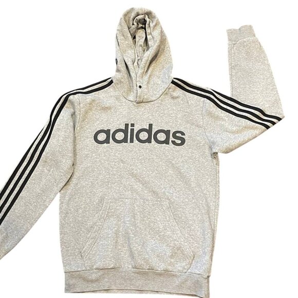 Adidas Mens Small Gray Hoodie Sweatshirt With Logo & Stripes - Picture 3 of 8